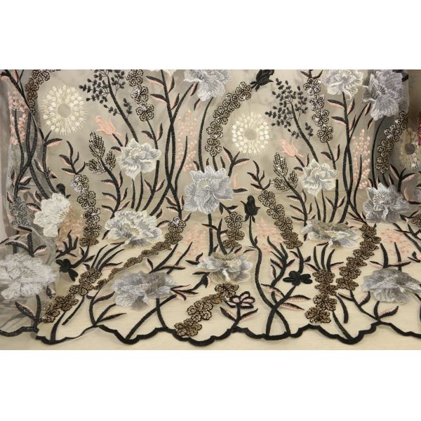 Scalloped вышитая ткань шнурка сетки, материал шнурка свадьбы с Paillettes