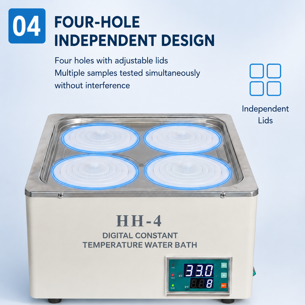 Cenlee Four-Hole PID Digital Thermostatic Water Bath 100°C 800W for Biology Sample Warming and Incubation