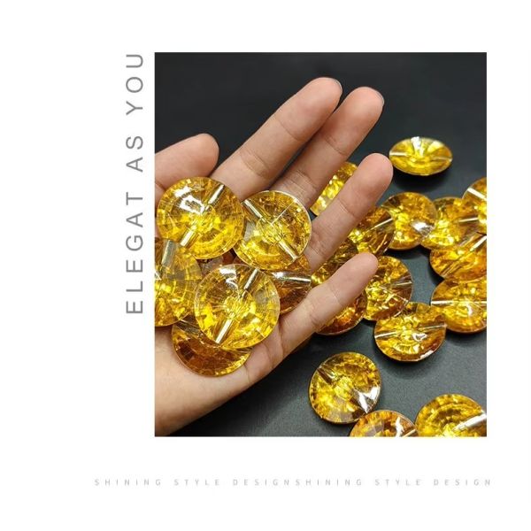 Modern Style Round Resin Crystal Button Yellow Acrylic for Sofa & Home Decor-for Bathroom & Living Room