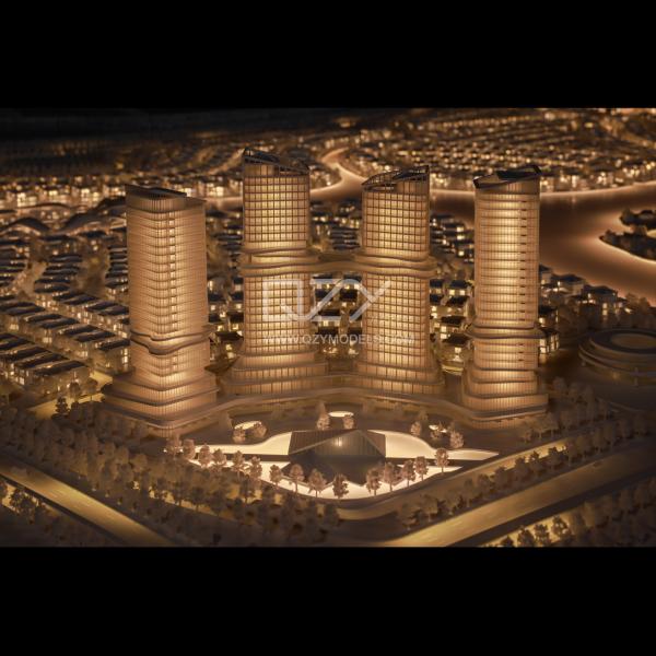 1:800 ホワイト建築コンセプトモデル 暖かい照明