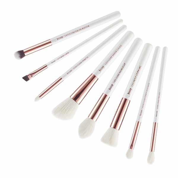Jessup 8pcs Natural Makeup Brushes Set White Wood Handle
