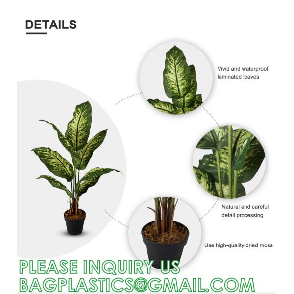 Artificial Green Dieffenbachia Plant 2 Pack - Faux Indoor Plant Spray - EverGreen Greenery For Home Or Office Decor
