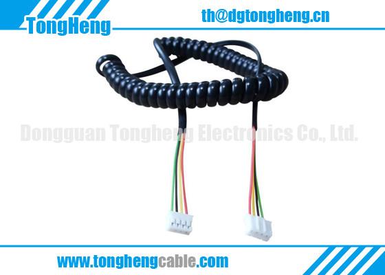 Gas and Oil Resistant Glossy Black Spiral Power Cord Cable With JST Connectors Terminated