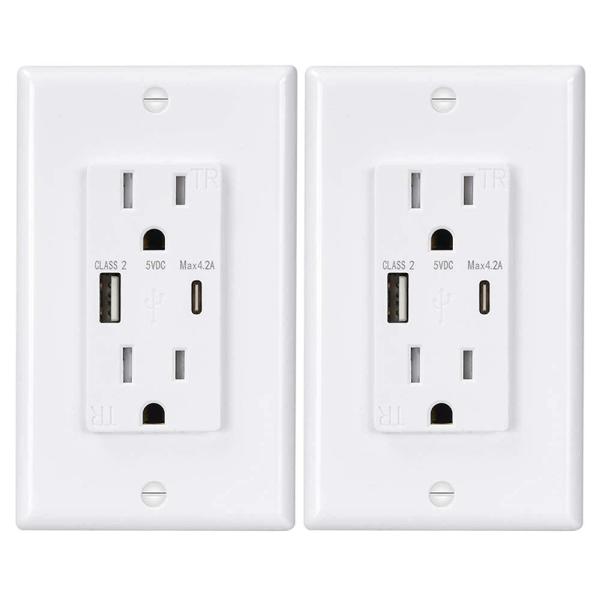 White USB Wall Outlet Customized Fast Charging Wall Outlet With 15A 125V AC 60Hz Rating