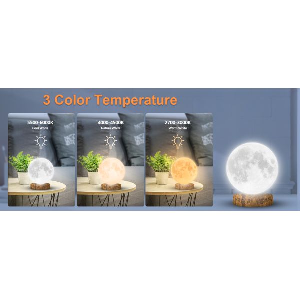 Bedside Daylight Therapy Lamp 10000 Lux Moon Table Lamp 16W