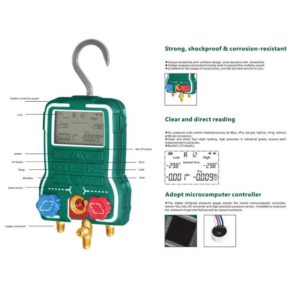 Brass Ac Gas Pressure Gauge R502 R134A Digital Manifold Gauge Meter
