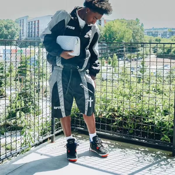 Custom Men's Tracksuit Polyester Windbreaker Jogging Fashion Shorts Set Windbreaker Patchwork Nylon Lightweight Sports Tracksuit