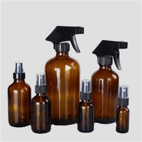 Reusable Dark Amber Glass Spray Bottles Leakproof Odorless 1oz 8oz 16oz