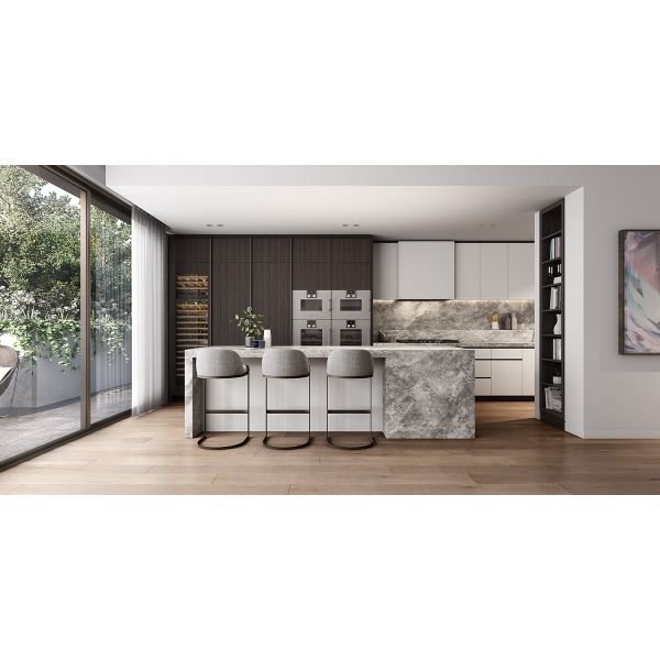 L-Shape Lacquer Matte MDF Melamine Shaker Kitchen Cabinet Door Waterfall Island