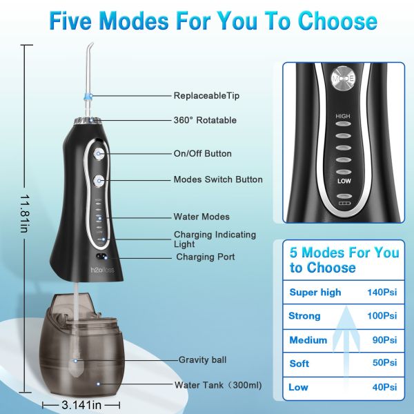 Convenient USB Charged Portable Water Jet Flosser Waterproof IPX7 ABS Material
