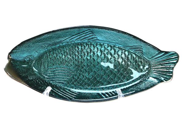 Embossed Vintage Fish Glass Plates , 33CM  Hand Made Glass Fish Shaped Plates