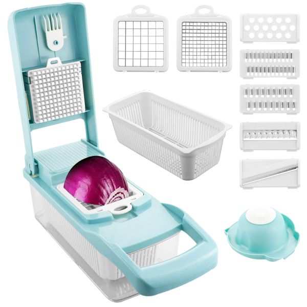 Custom Logo Stainless Steel 8 Blades Potato Onion Food Chopper Mandoline Vegetable Slicer