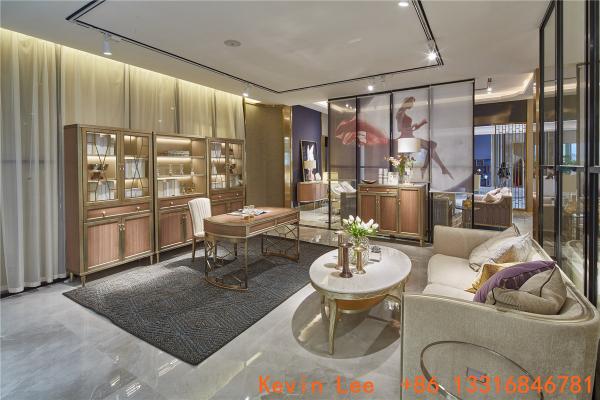 Light luxury home office furniture Villa house study room bookcase cabinets with desk tables in golden Stainless steel