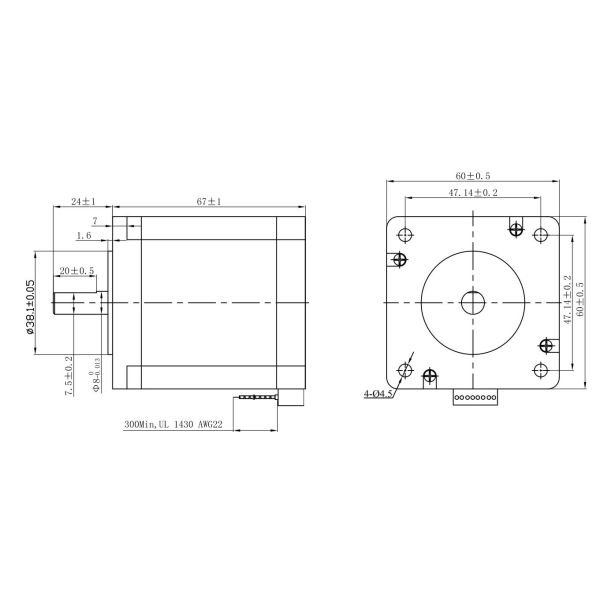 Nema24 1.8 degree 67mm 2.8A 2.1N.m 8-Leads Hybrid Stepper Motor JQ60STH68-2008AF