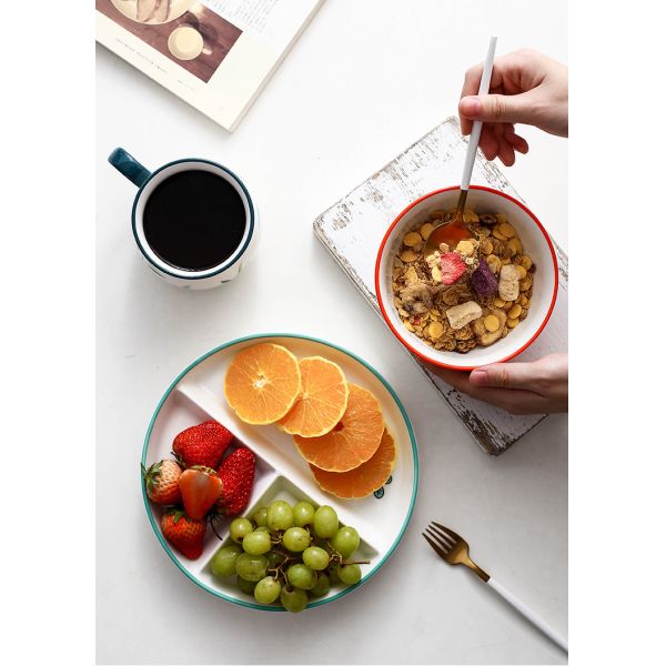 Round Chic LFGB 3 Pc Ceramic Dinnerware Sets For Coffee Shops