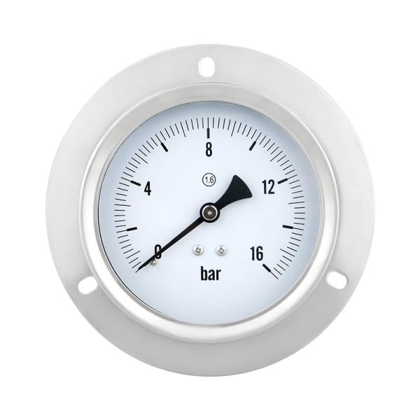 Stainless Steel Axial Back Pressure Gauge with Flange Edge 100mm Grade 1.0% Precision