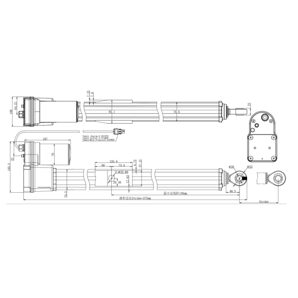 Hall Feedback Industrial Linear Actuator TOMUU U20K Smart Solar Tracker
