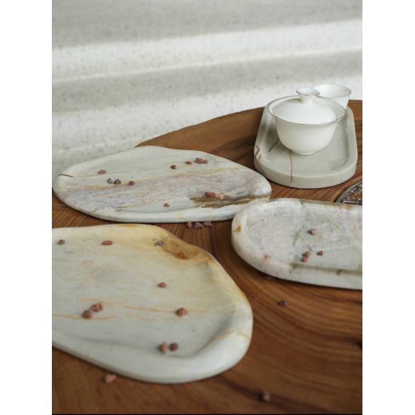 Italy Da Vinci Marble Slab Tray White Marble Circle Tray Durable Corrosion Resistant