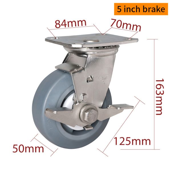EDL 5 Inch Stainless Steel Heavy Duty Caster With Durable TPE Wheel Loading 300Kg S715P-55