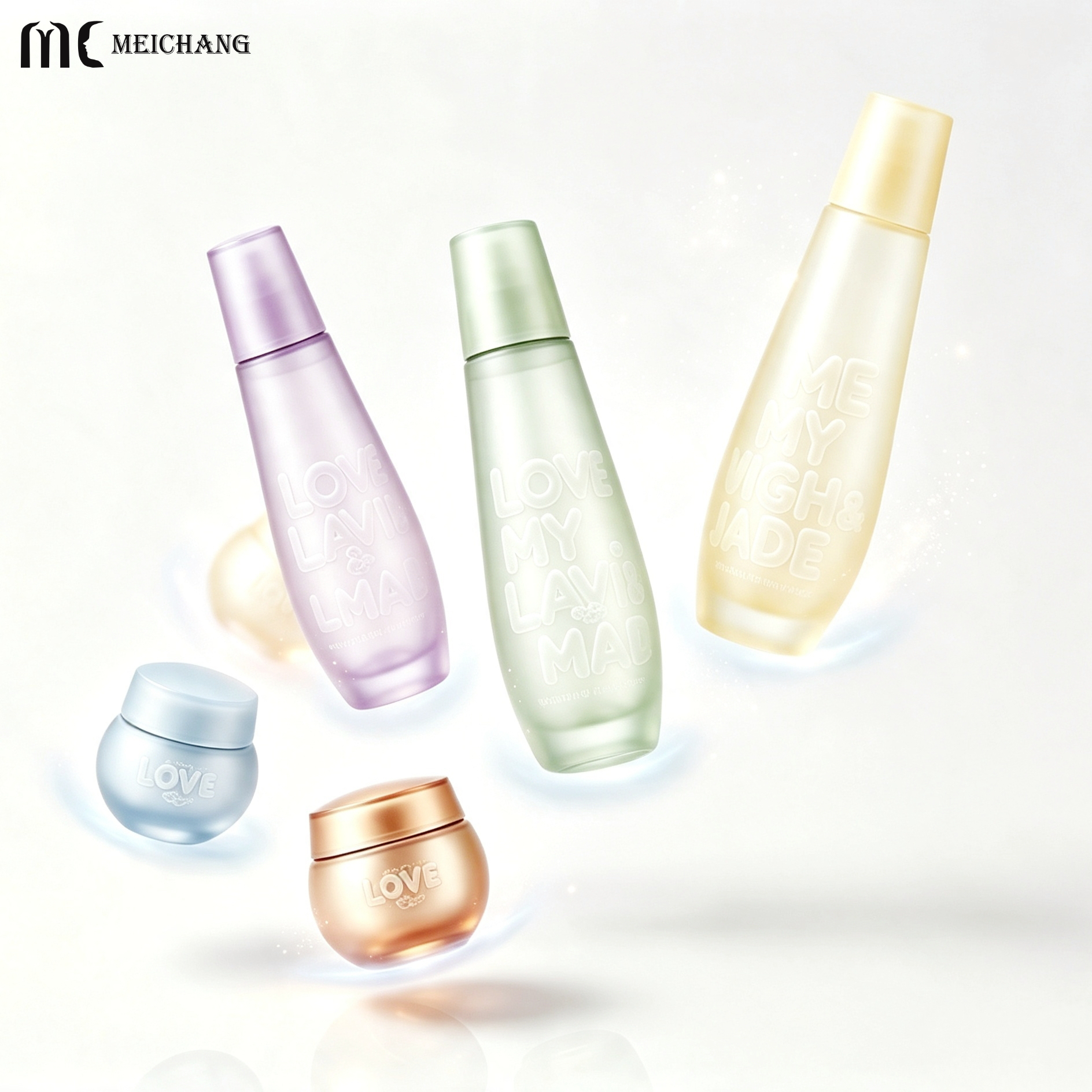 Chinese Style Embossed Glass Skincare Packaging Set with Gradient Finish , Custom Serum Bottle , Lotion Bottle & Cream Jar(MC-315)
