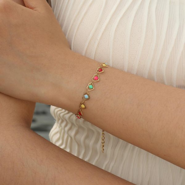 Brazaletes de oro de acero inoxidable para mujeres con encanto para venta al por mayor con incrustaciones de cristal colorido