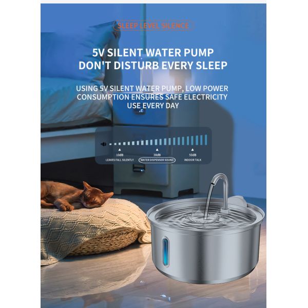 Stainless Steel Large Capacity Drinking Fountain Bowl 4L For Cats And Dogs