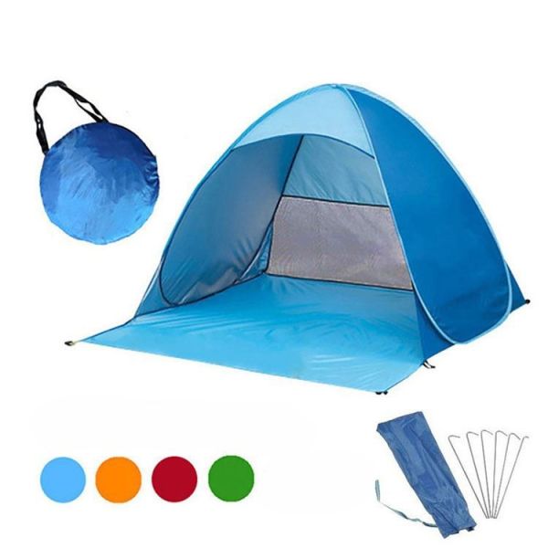 Beach Tent Sun Shelter - Portable Sun Shade Instant Tent for Beach Carrying Bag, Stakes, 6 Sand Pockets, Anti UV