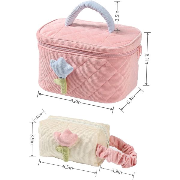 Soft Corduroy Makeup Bag Set Makeup Bag Organizer Bag  Large Shock-proof Cute Makeup bag Suitable for la