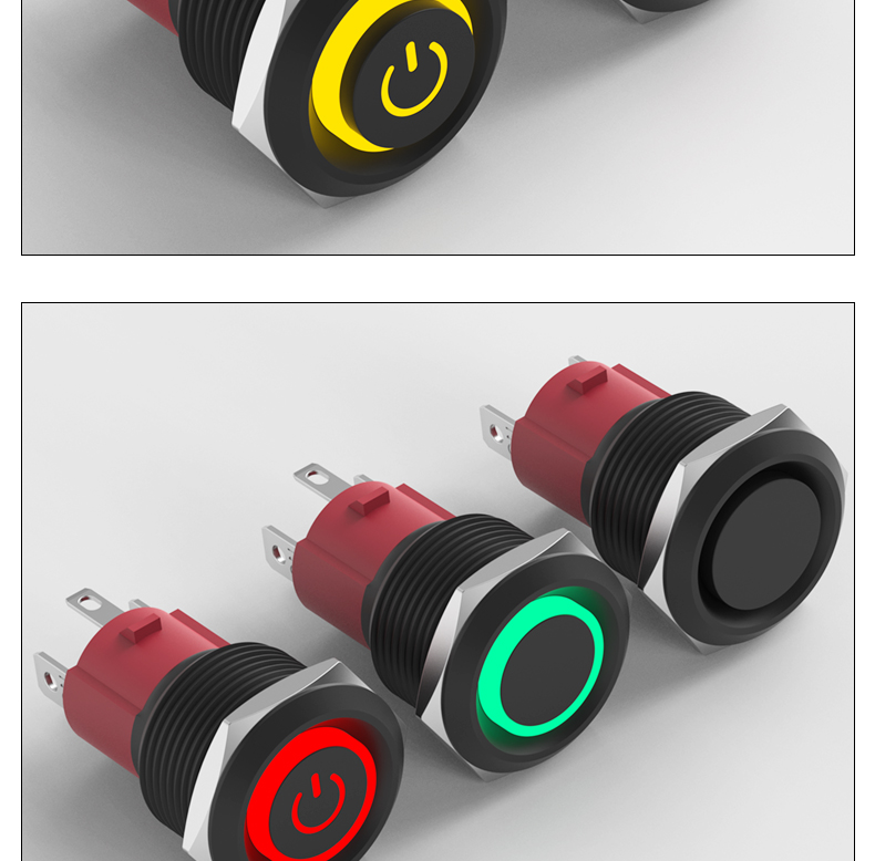 10A High Current Black Aluminum Self-Locking Push Button Switch 19mm Black Shell 4-Pin Waterproof 1NO LED Momentary Switch 220V