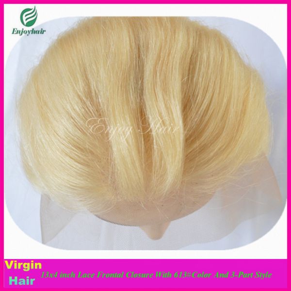 7A malaysian virgin hair 3-part lace frontals 13''x4'' ,613# color straight hair closure