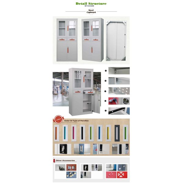 2016 hot sale steel cupboard FYD-W013 with lower price,glass/steel door with 2 drawer