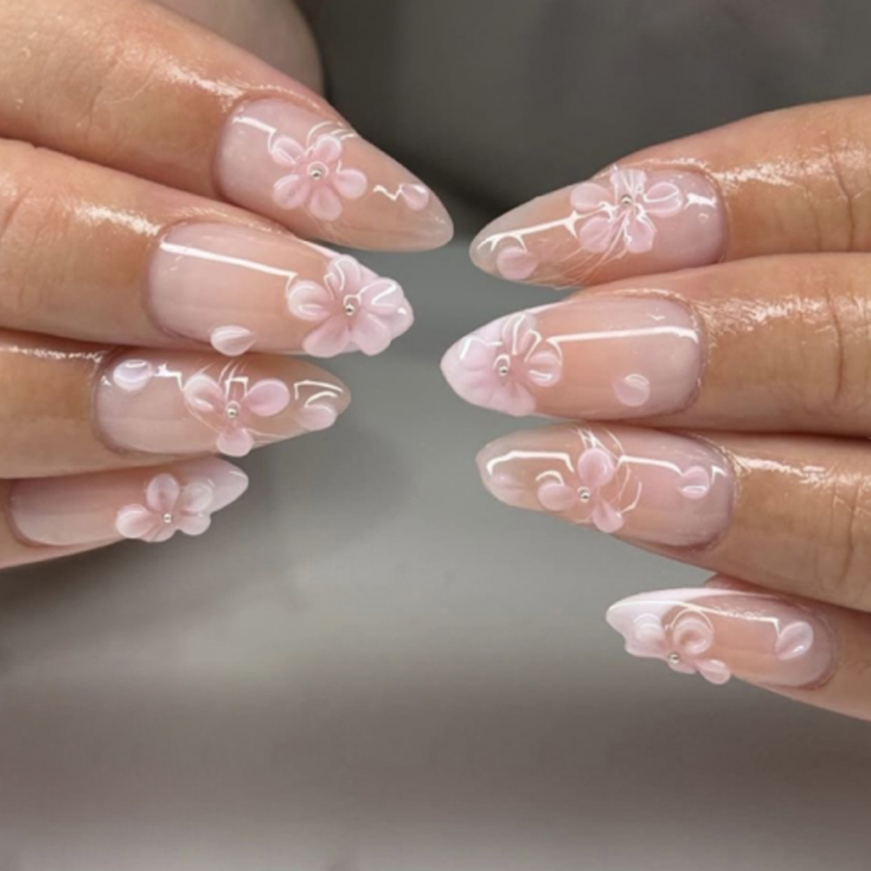 Peach Pink Gradient Fake Nails 3D Printed Press On Nails 24pcs FDA Approval