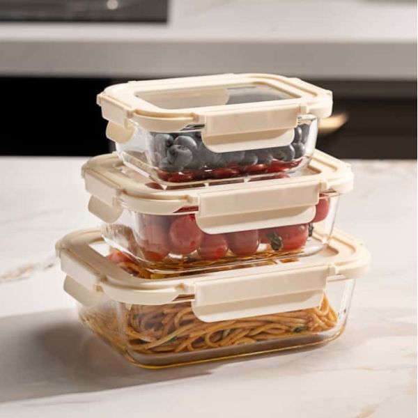 IKOO Glass Containers Supplier Leak Proof Airtight Borosilicate Glass Food Storage Container Microwave Safe with Silicone Sleeve
