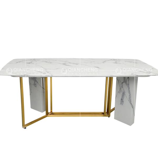 modern 56kg Luxury Marble Dining Table Rugged Stainless Steel Base Rectangle Shape