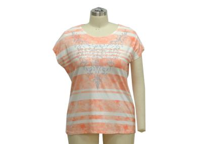 Allover Pigment Stripe Printing Ladies Casual Crew Shirt Shot Sleeves And Custom Front Foil Printing