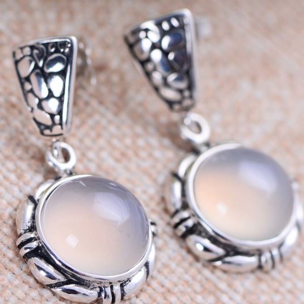 Women 925 Sterling Silver Synthetic White Chalcedony Drop Earrings (XH054081W)