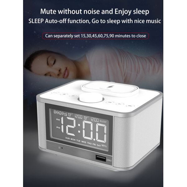 QI Charging 5W Bluetooth 4.2 Alarm Clock Speaker dock