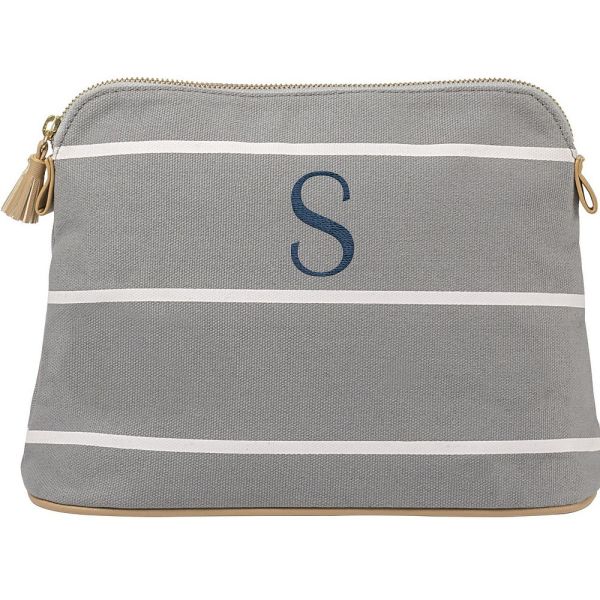 Personalized Blue Stripe Cotton Canvas Cosmetic Bag Bag