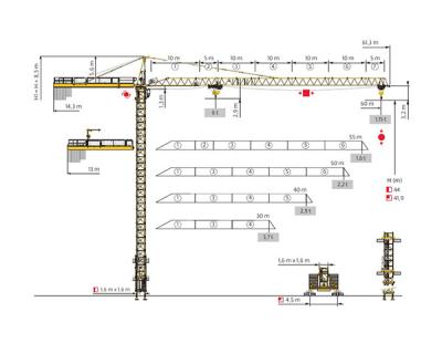 MC120B Guindaste de torre usada com secção de mastro L46A1 para construção de edifícios de 11 andares
