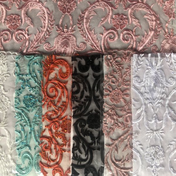 Easily Customizable Luxury 3D Flowers Beaded Embroidery Lace Fabric New Design Lace for Women's Clothing Dance  Dresses