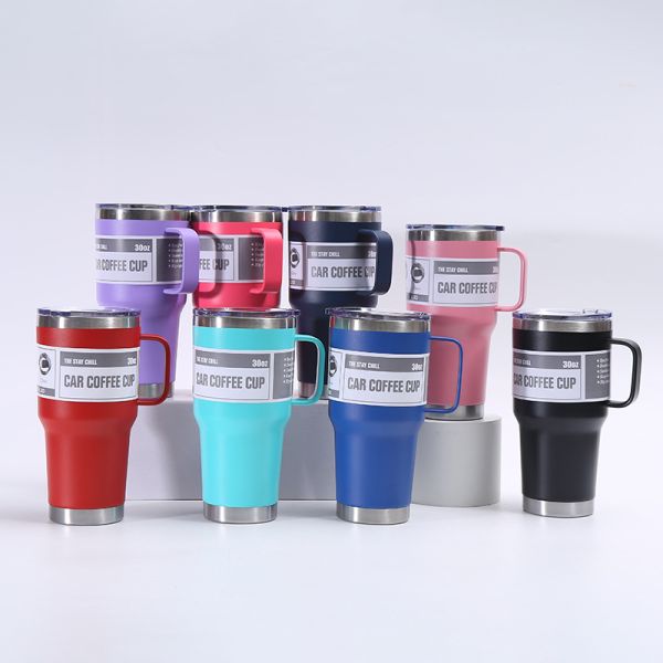 Leakproof Double Walled Metal Cup with Handle Lid and Straw Enjoy Your Coffee Anytime