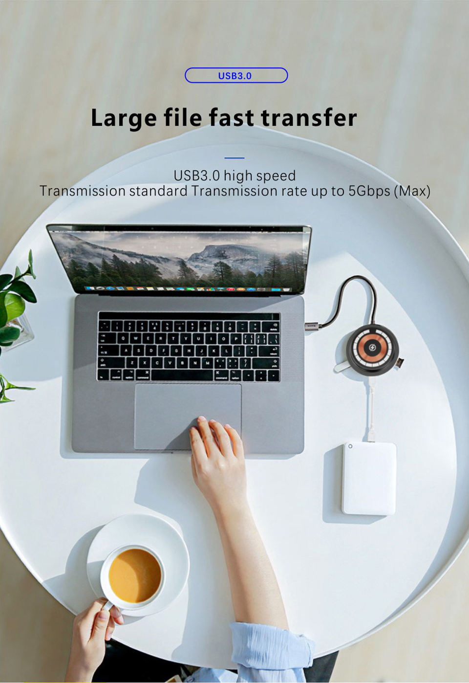 Круговое многоуровневое USB C Hub Магнитное поглощение для ноутбуков Мобильные телефоны Игровые приставки