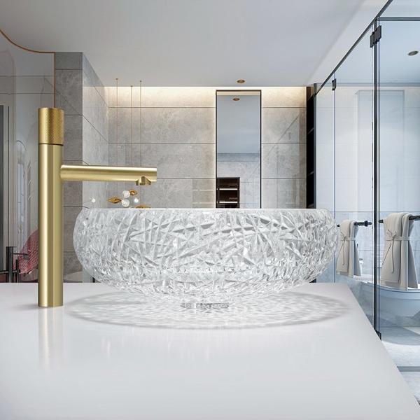 Ball Shaped Clear Glass Sink Bowl Countertop Mounted Home Decoration