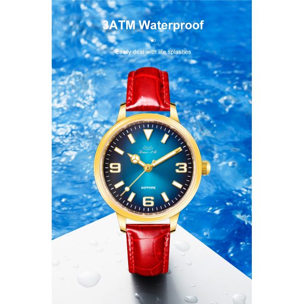 Projeto impermeável de aço inoxidável da correia de couro do relógio de quartzo do diamante 3ATM da caixa da liga da forma para mulheres