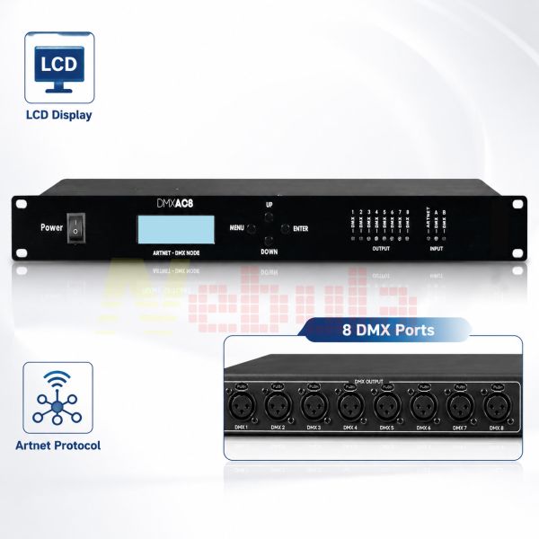 8-Port ArtNet Splitter & DMX Controller 8-Way Professional Lighting Signal Amplifier