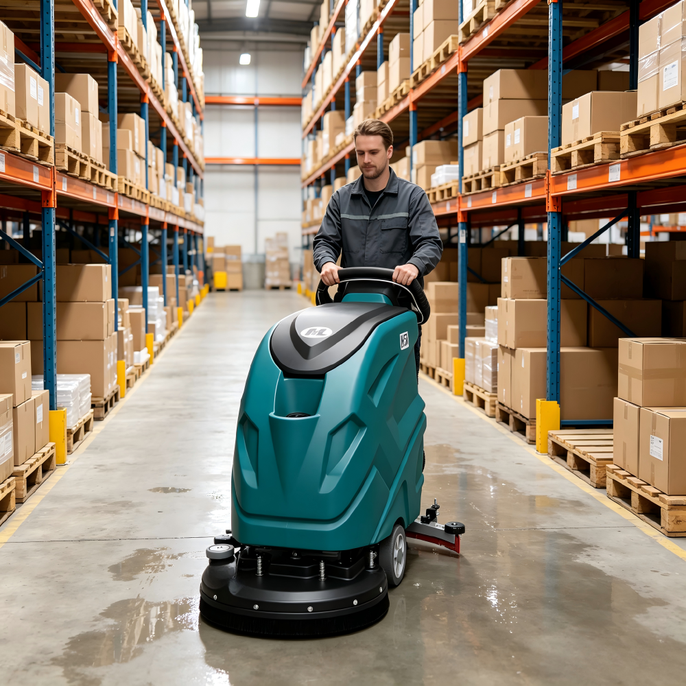 Battery Operated Automatic Floor Scrubber Dryer Walk‑Behind Type Cleaning Machine for Hotel & Hospital