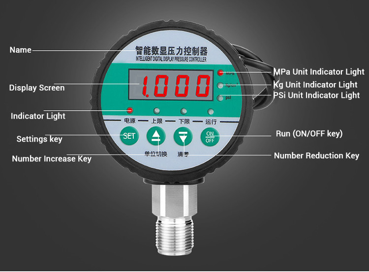 80mm Electronic Display Screen Threaded Pressure Measuring Instrument for OEM Support