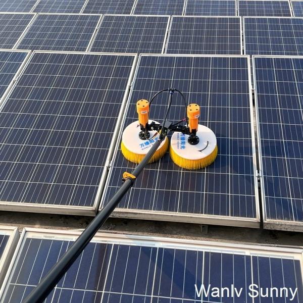 Yellow Nylon Bristles and Two-Disc Brush Heads Solar Panel Cleaning Brush Remote Control-Free