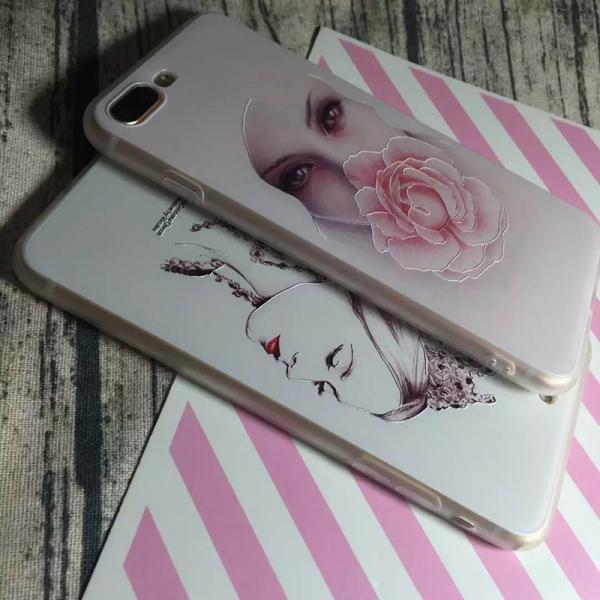 PC+TPU Silk Skin 3D Relief Painting Elegant Lady Face Pattern Cell Phone Case Back Cover For iPhone 7 6s Plus
