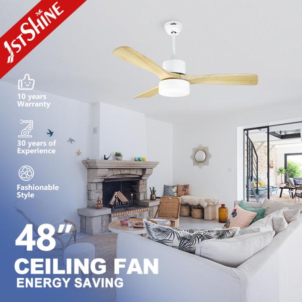 Copper Motor Bedroom Ceiling Fan Light 48 Inch 3 Solid Wood Blades
